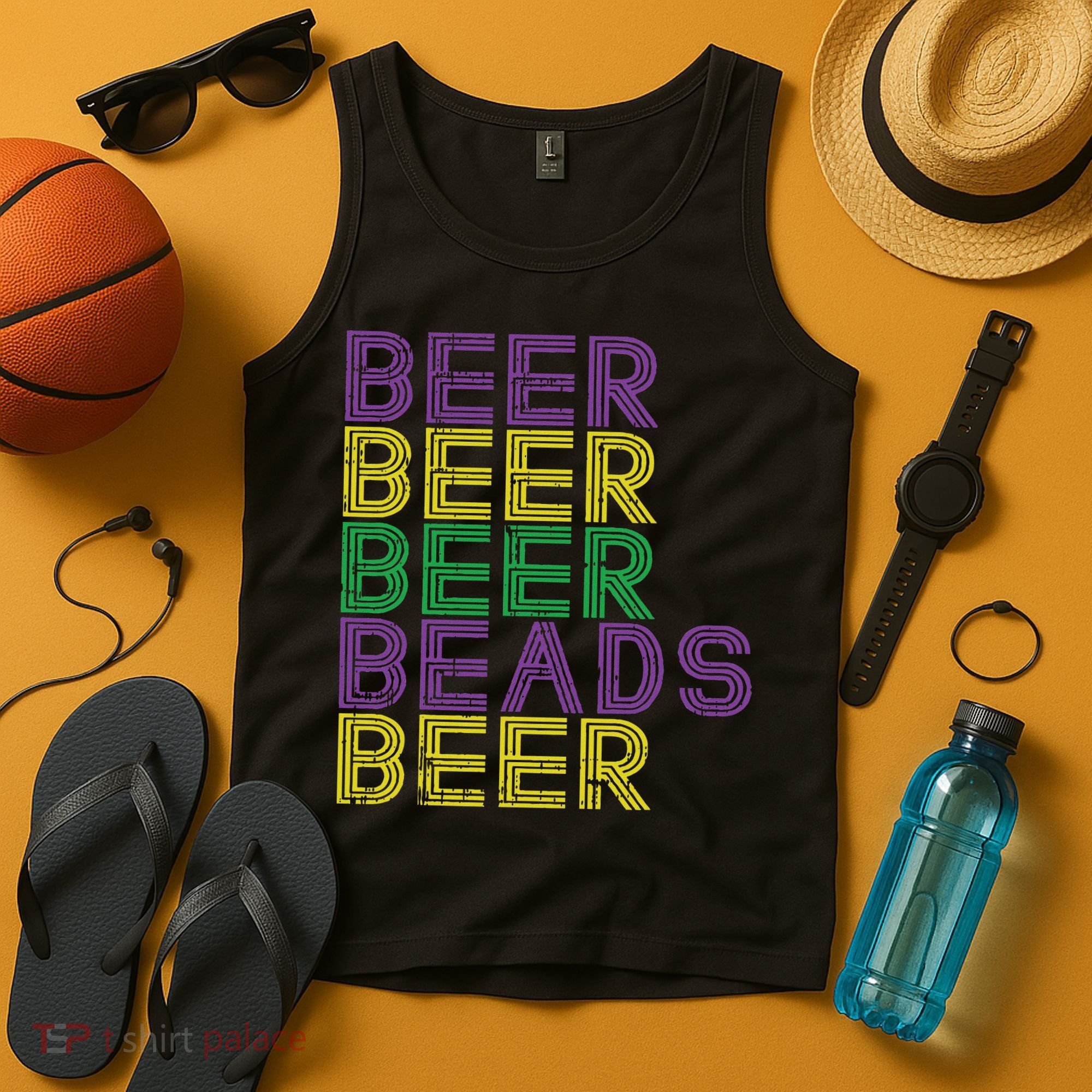 Retro Beer Beads Funny Mardi Gras Party Carnival Women Tank Top