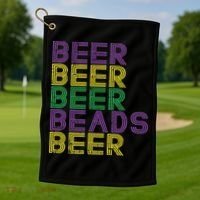 Retro Beer Beads Funny Mardi Gras Party Carnival Women Golf Towel thumb 1