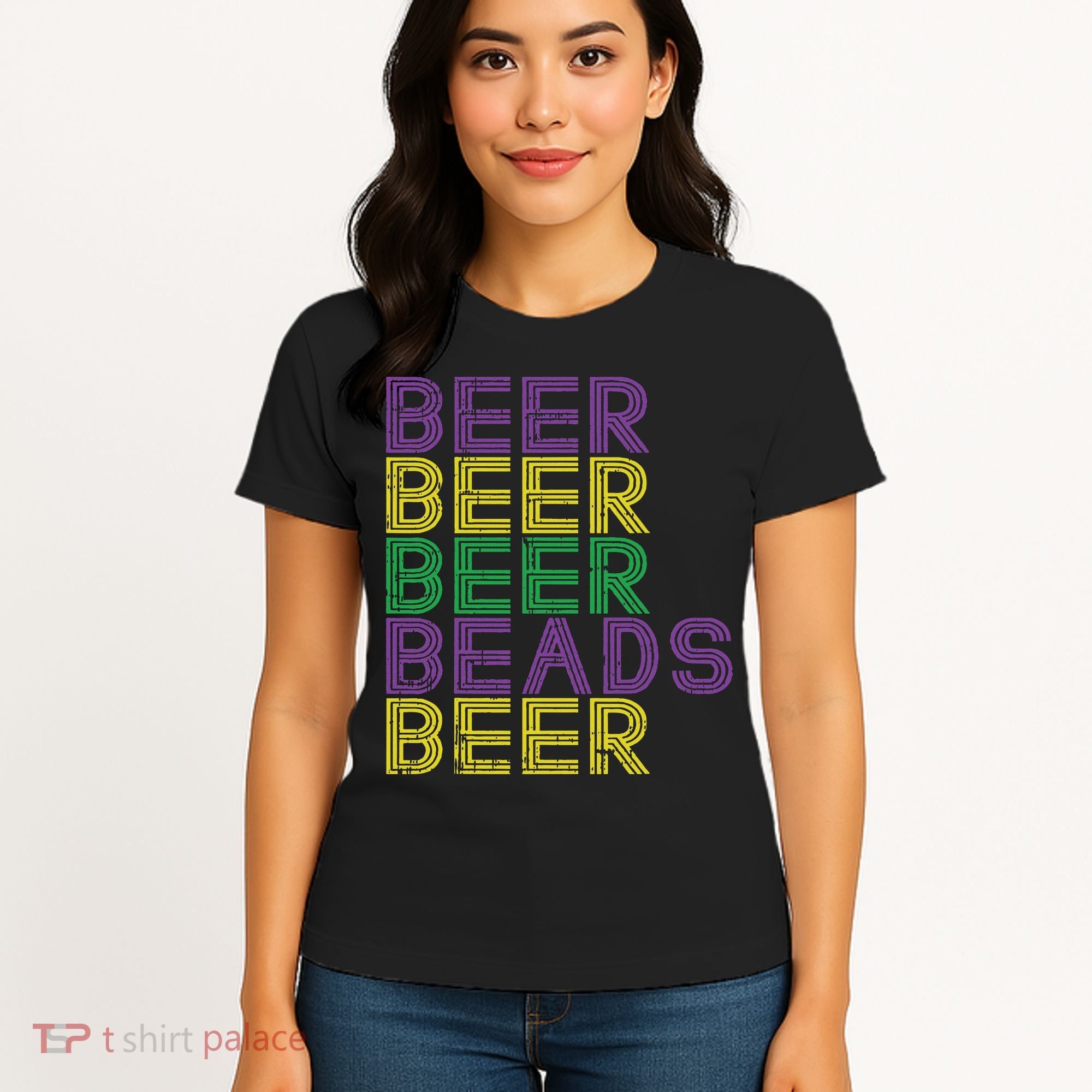 Retro Beer Beads Funny Mardi Gras Party Carnival Women Women's T-Shirt