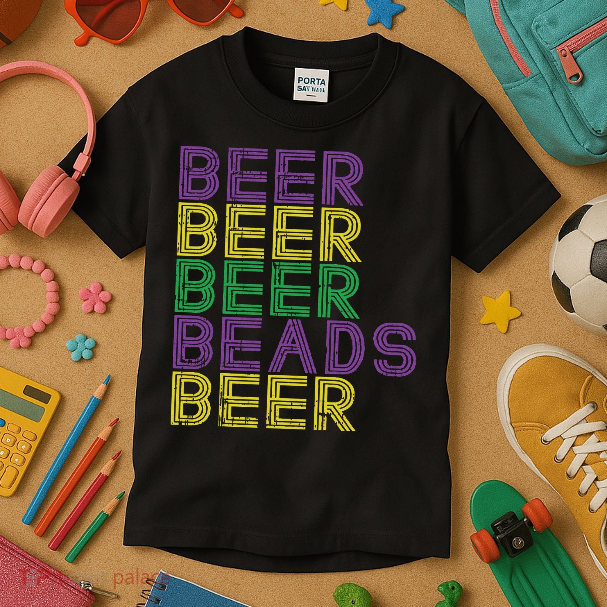 Retro Beer Beads Funny Mardi Gras Party Carnival Women Kids T-Shirt