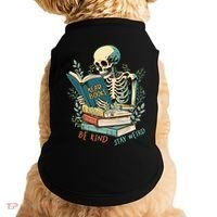 Read Books Be Kind Stay Weird Funny Skeleton Book Lover Doggie Tank thumb 0