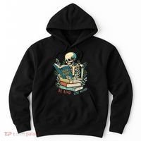 Read Books Be Kind Stay Weird Funny Skeleton Book Lover Hoodie thumb 0