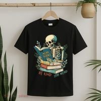 Read Books Be Kind Stay Weird Funny Skeleton Book Lover T-Shirt thumb 2
