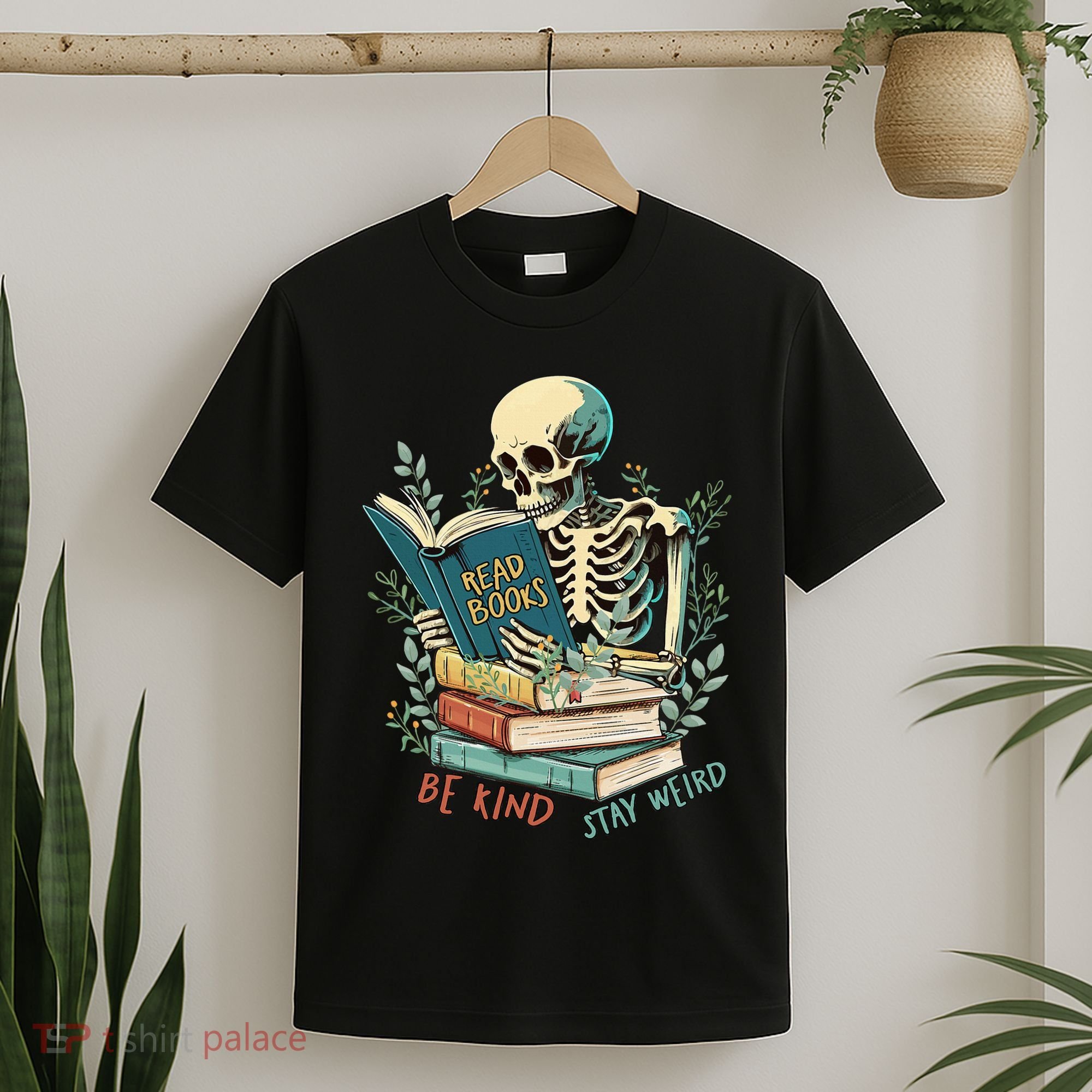 Read Books Be Kind Stay Weird Funny Skeleton Book Lover T-Shirt