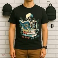 Read Books Be Kind Stay Weird Funny Skeleton Book Lover T-Shirt thumb 6