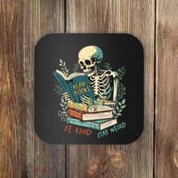 Read Books Be Kind Stay Weird Funny Skeleton Book Lover Coaster thumb 0