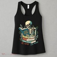 Read Books Be Kind Stay Weird Funny Skeleton Book Lover Women's Tank Top thumb 3