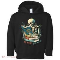 Read Books Be Kind Stay Weird Funny Skeleton Book Lover Toddler Hoodie thumb 0