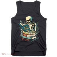 Read Books Be Kind Stay Weird Funny Skeleton Book Lover Tank Top thumb 0