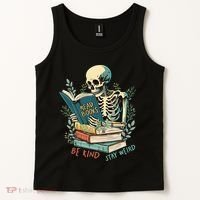 Read Books Be Kind Stay Weird Funny Skeleton Book Lover Tank Top thumb 2