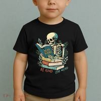 Read Books Be Kind Stay Weird Funny Skeleton Book Lover Toddler T-Shirt thumb 2