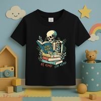 Read Books Be Kind Stay Weird Funny Skeleton Book Lover Toddler T-Shirt thumb 3