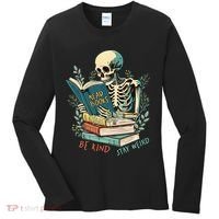 Read Books Be Kind Stay Weird Funny Skeleton Book Lover Women's Long Sleeve Shirt thumb 0