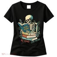 Read Books Be Kind Stay Weird Funny Skeleton Book Lover Women's T-Shirt thumb 0