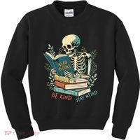Read Books Be Kind Stay Weird Funny Skeleton Book Lover Kids Sweatshirt thumb 0