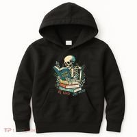 Read Books Be Kind Stay Weird Funny Skeleton Book Lover Kids Hoodie thumb 0
