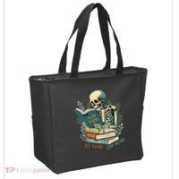 Read Books Be Kind Stay Weird Funny Skeleton Book Lover Tote Bag thumb 2