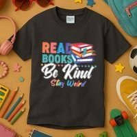 Read Books Be Kind Stay Weird Kids T-Shirt thumb 3