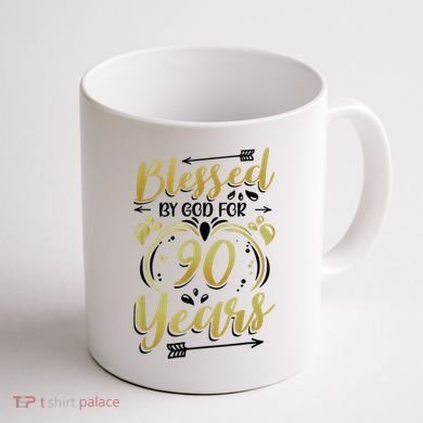 Religious Blessed By God For 90 Years Happy 90th Birthday Coffee Mug back