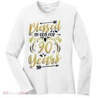 Religious Blessed By God For 90 Years Happy 90th Birthday Women's Long Sleeve Shirt thumb 0