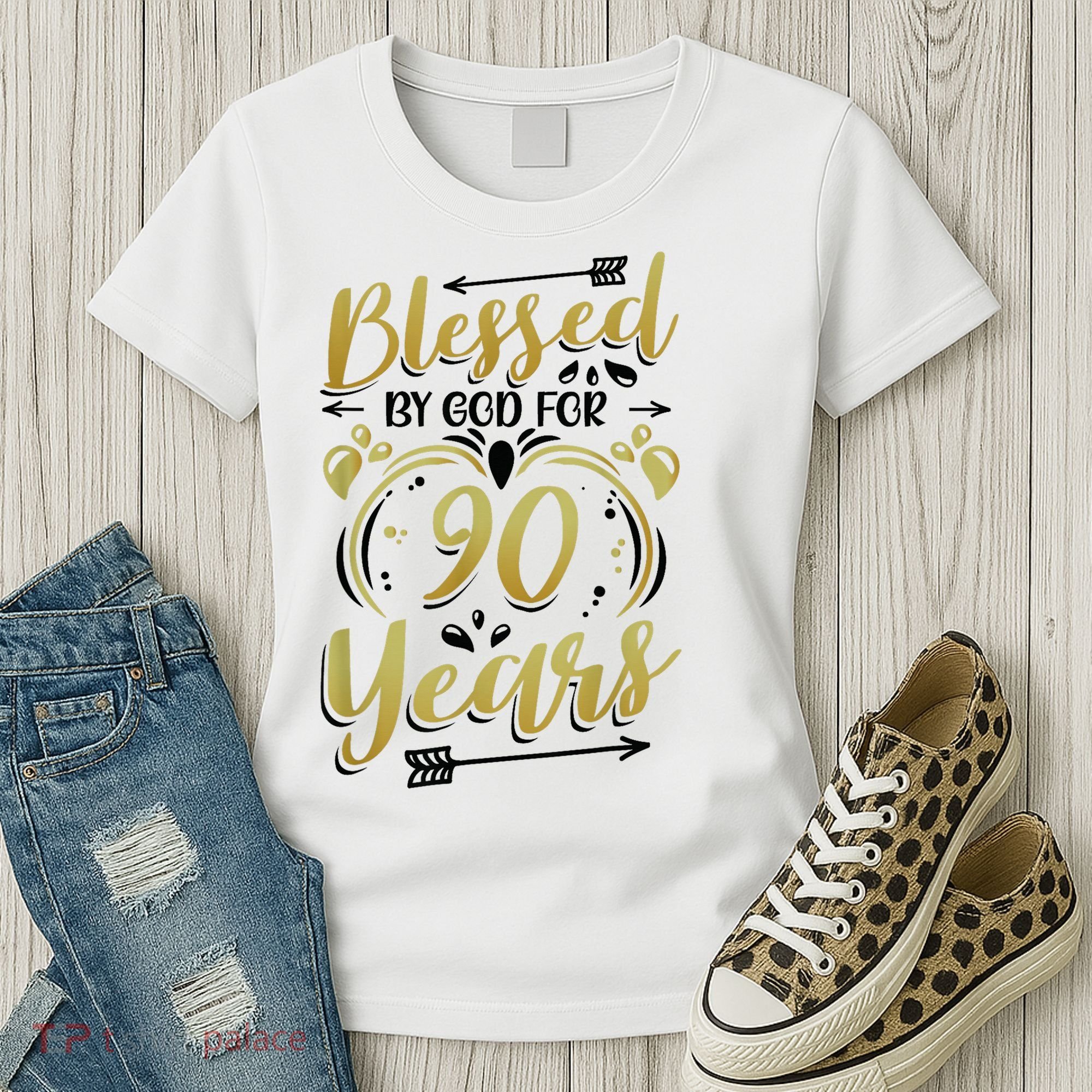 Religious Blessed By God For 90 Years Happy 90th Birthday Women's T-Shirt