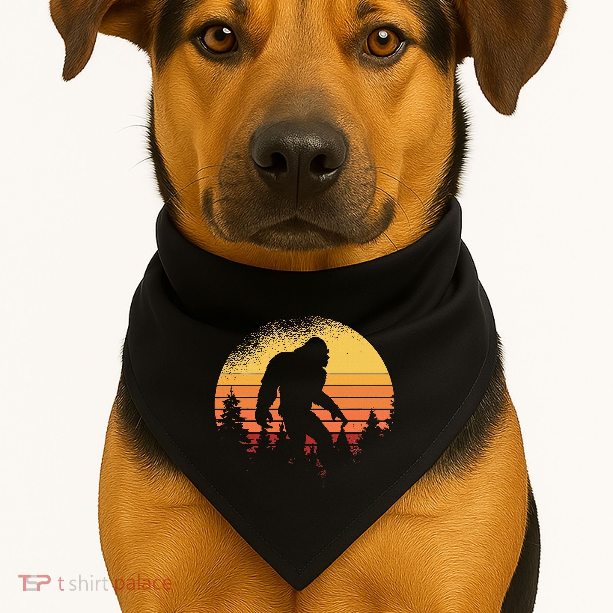 Retro Bigfoot Believer Silhouette Sasquatch Hide And Seek USA-Made Doggie Bandana