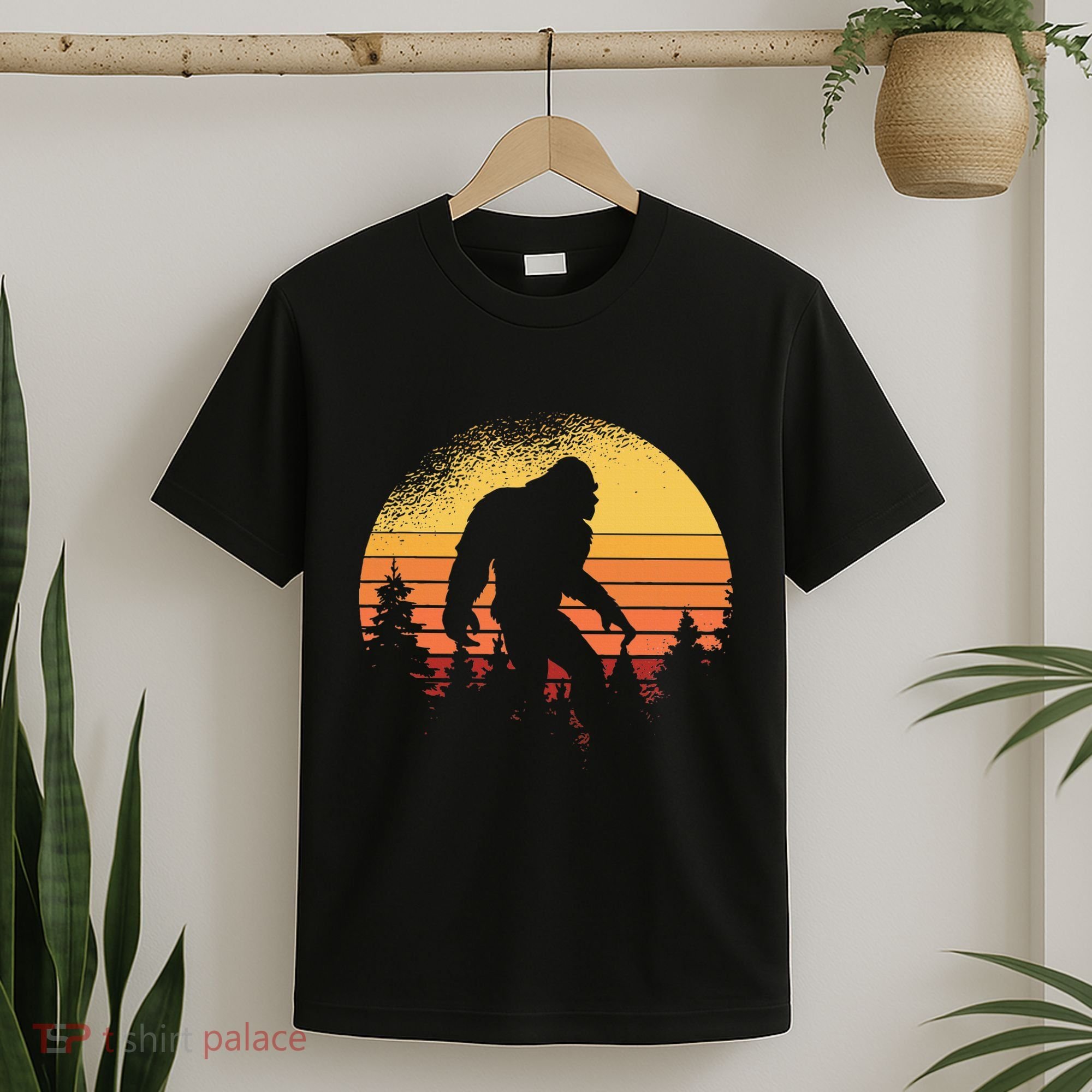 Retro Bigfoot Believer Silhouette Sasquatch Hide And Seek T-Shirt