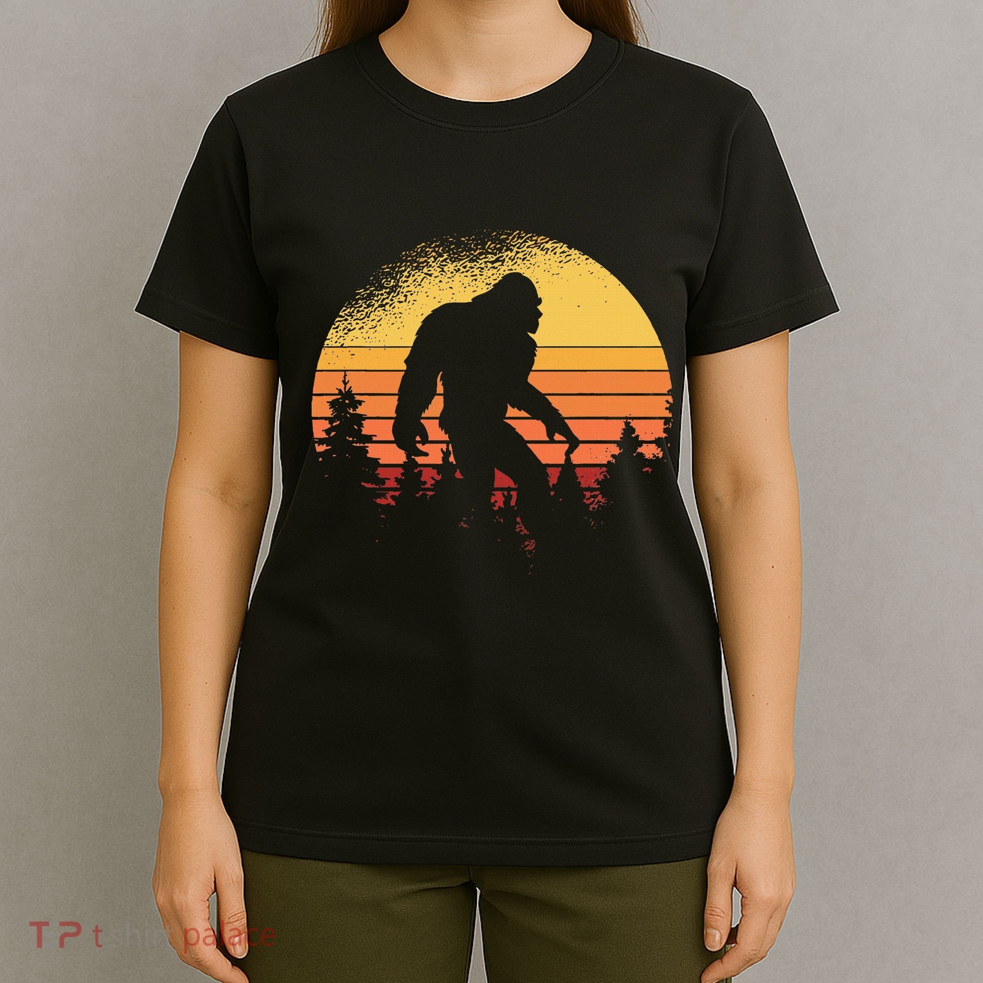 Retro Bigfoot Believer Silhouette Sasquatch Hide And Seek T-Shirt