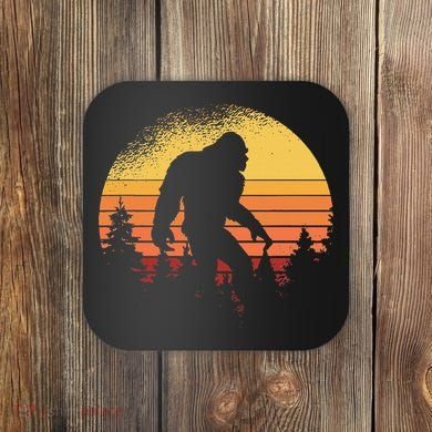 Retro Bigfoot Believer Silhouette Sasquatch Hide And Seek Coaster