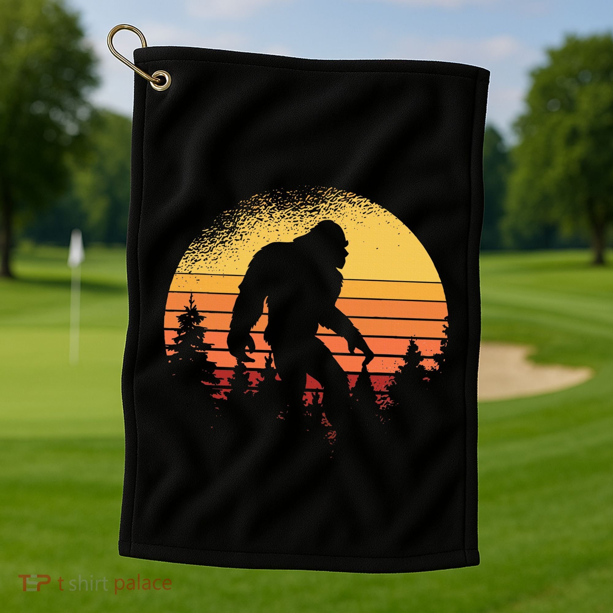Retro Bigfoot Believer Silhouette Sasquatch Hide And Seek Golf Towel