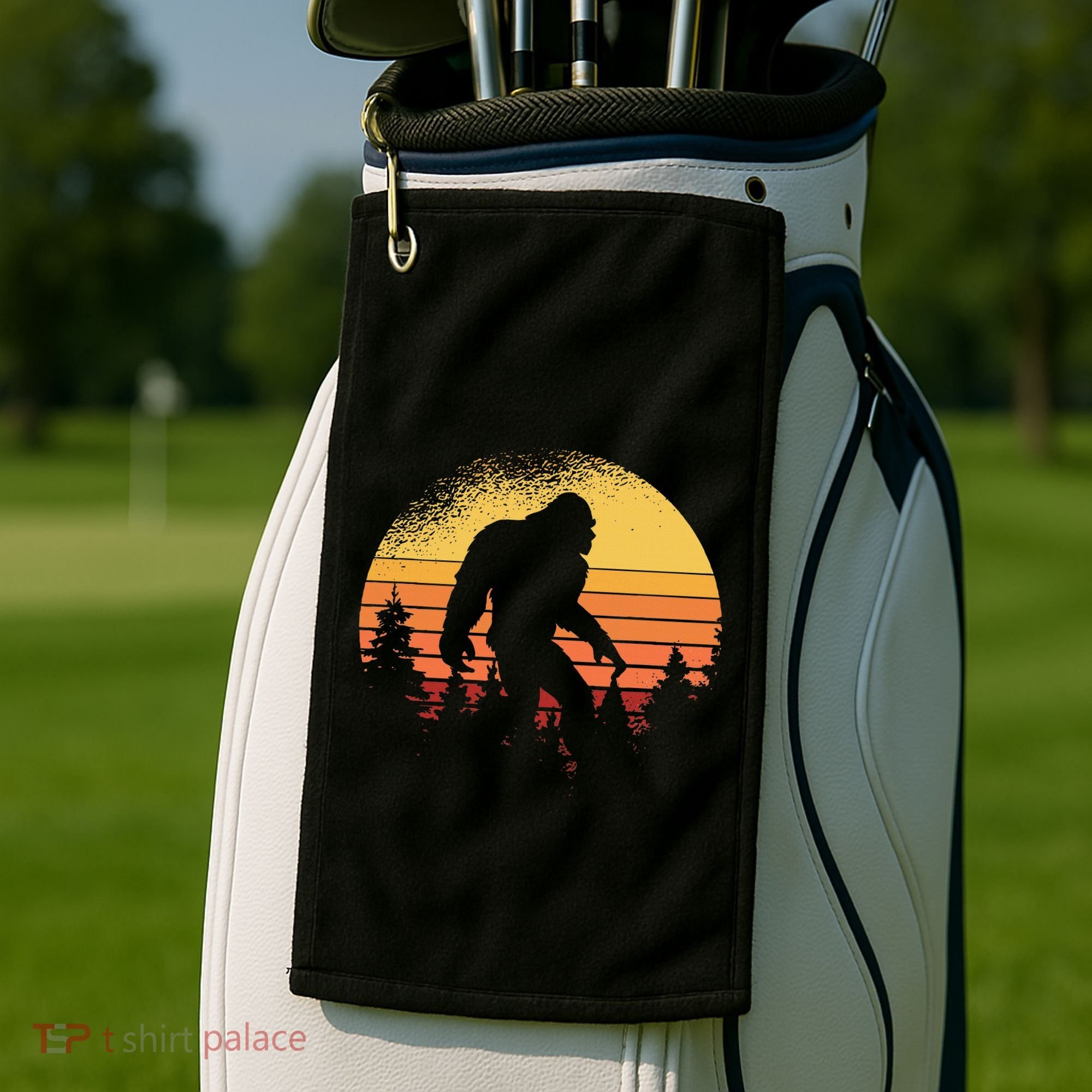 Retro Bigfoot Believer Silhouette Sasquatch Hide And Seek Golf Towel