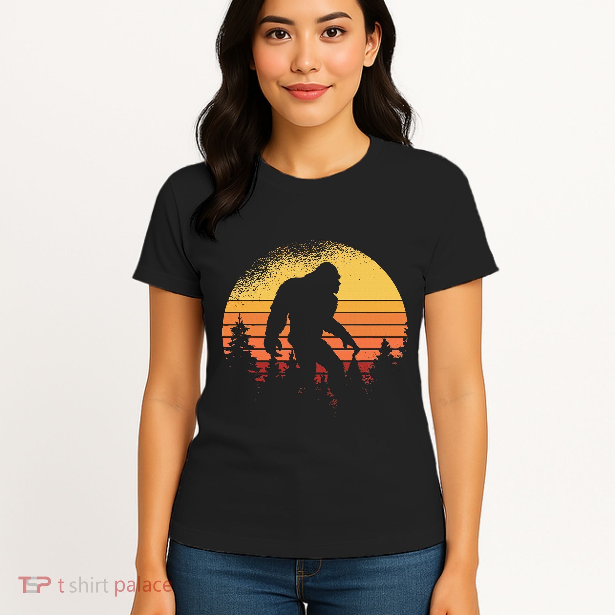 Retro Bigfoot Believer Silhouette Sasquatch Hide And Seek Women's T-Shirt