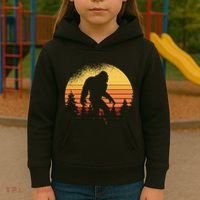 Retro Bigfoot Believer Silhouette Sasquatch Hide And Seek Kids Hoodie thumb 3