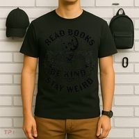 Read Books Be Kind Stay Weird Skeleton Reading Book T-Shirt thumb 6