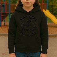 Read Books Be Kind Stay Weird Skeleton Reading Book Kids Hoodie thumb 3