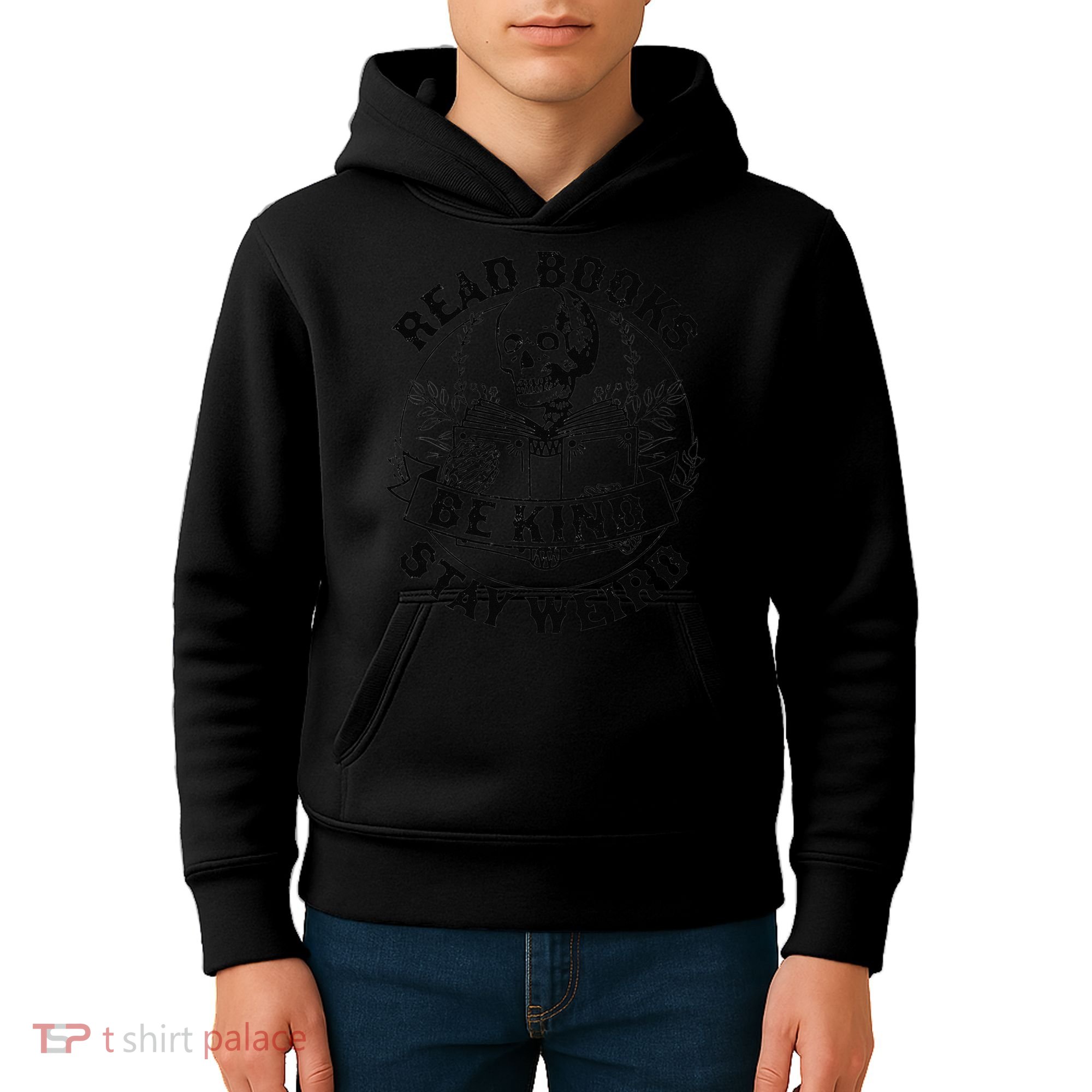 Read Books Be Kind Stay Weird Skeleton Reading Book Kids Hoodie