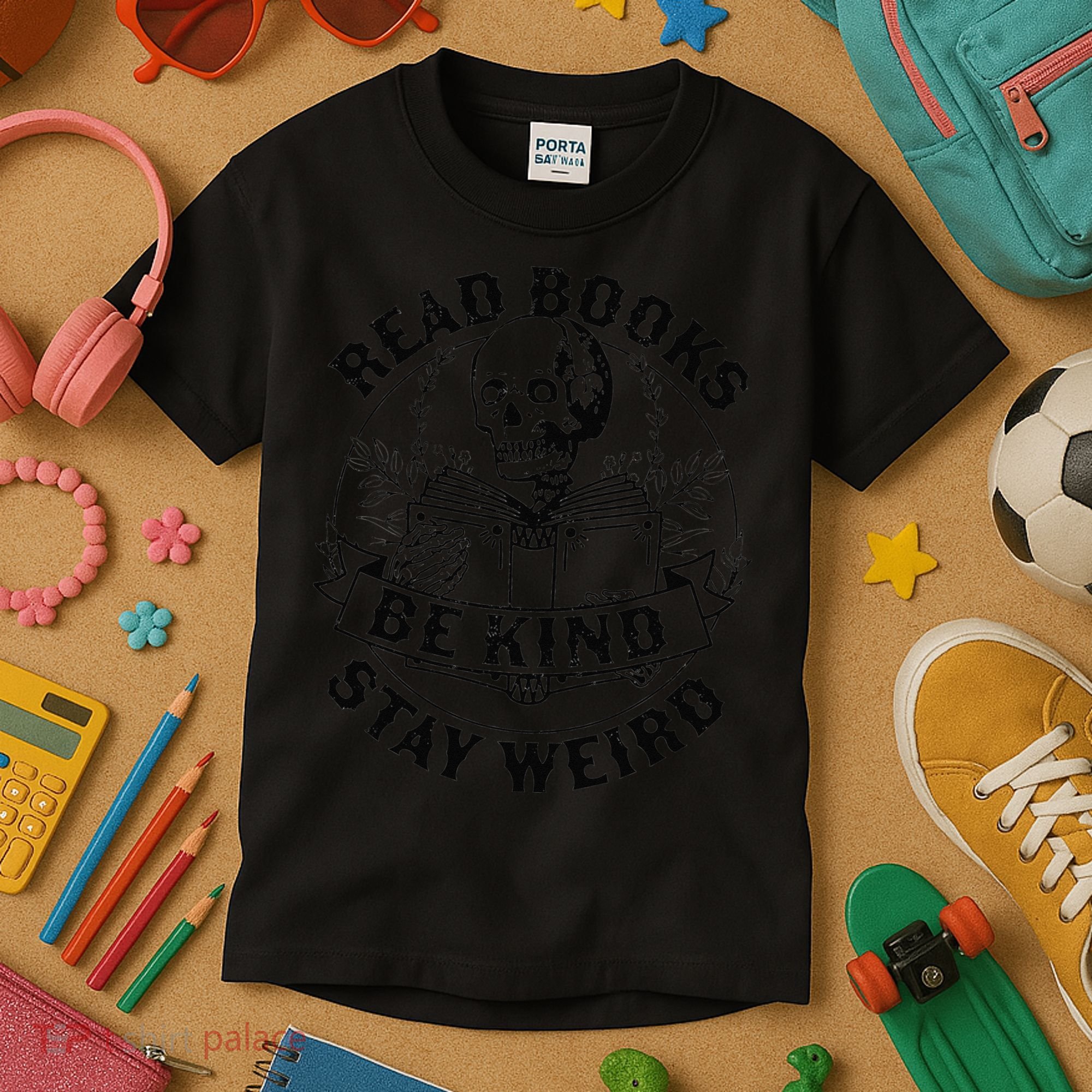 Read Books Be Kind Stay Weird Skeleton Reading Book Kids T-Shirt