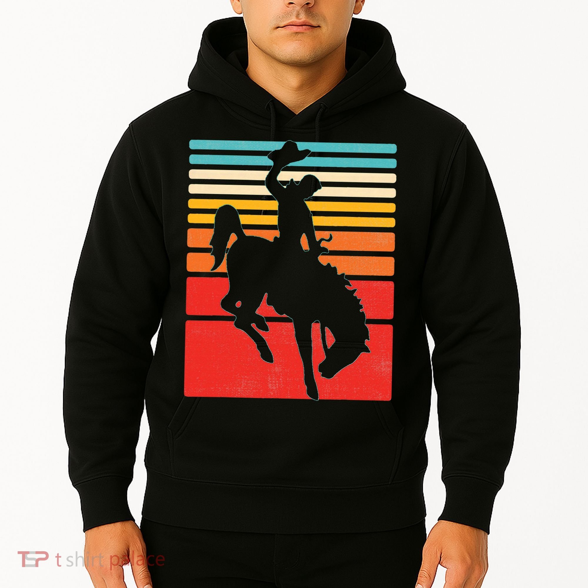 Rodeo Bucking Bronco Horse Retro Style Hoodie