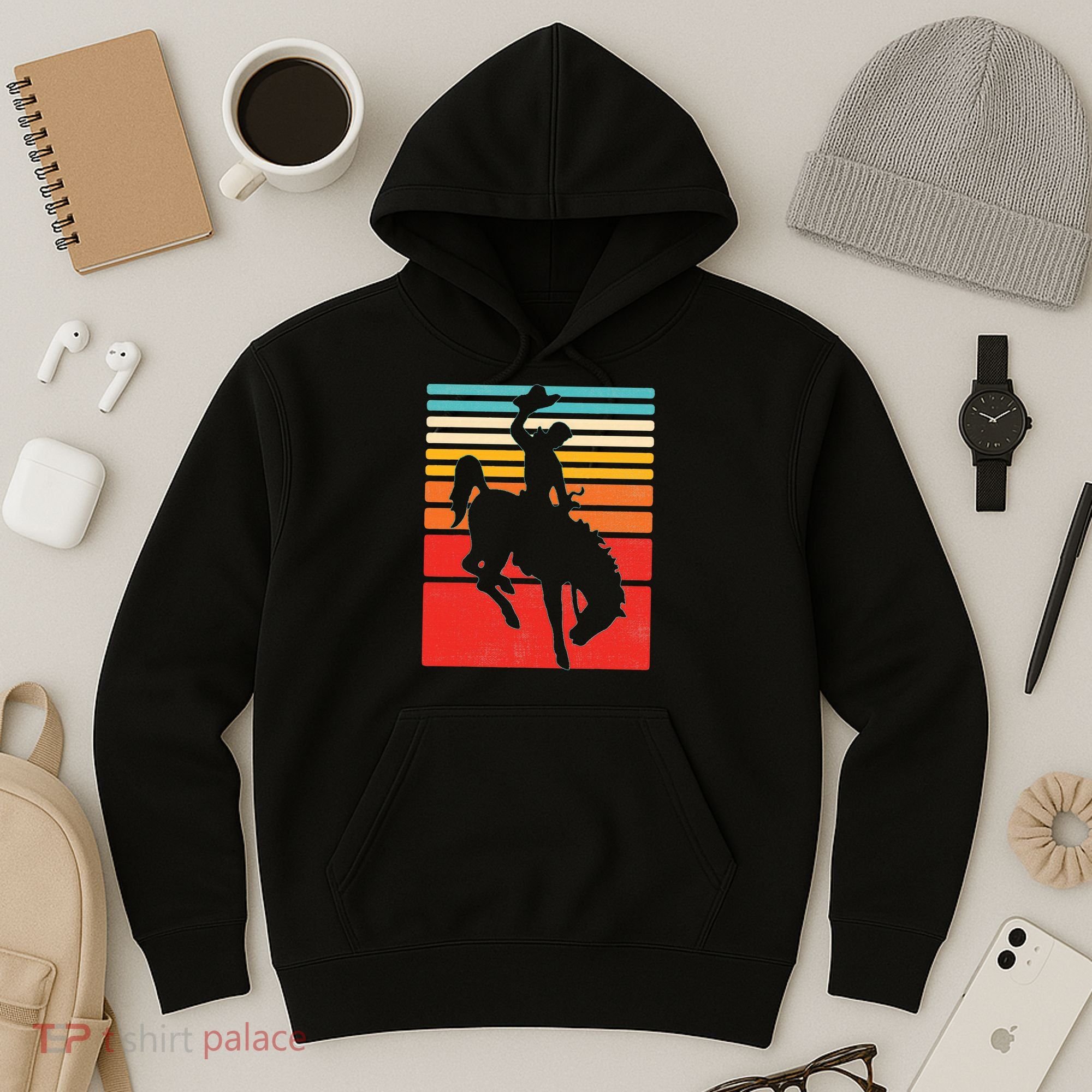 Rodeo Bucking Bronco Horse Retro Style Hoodie