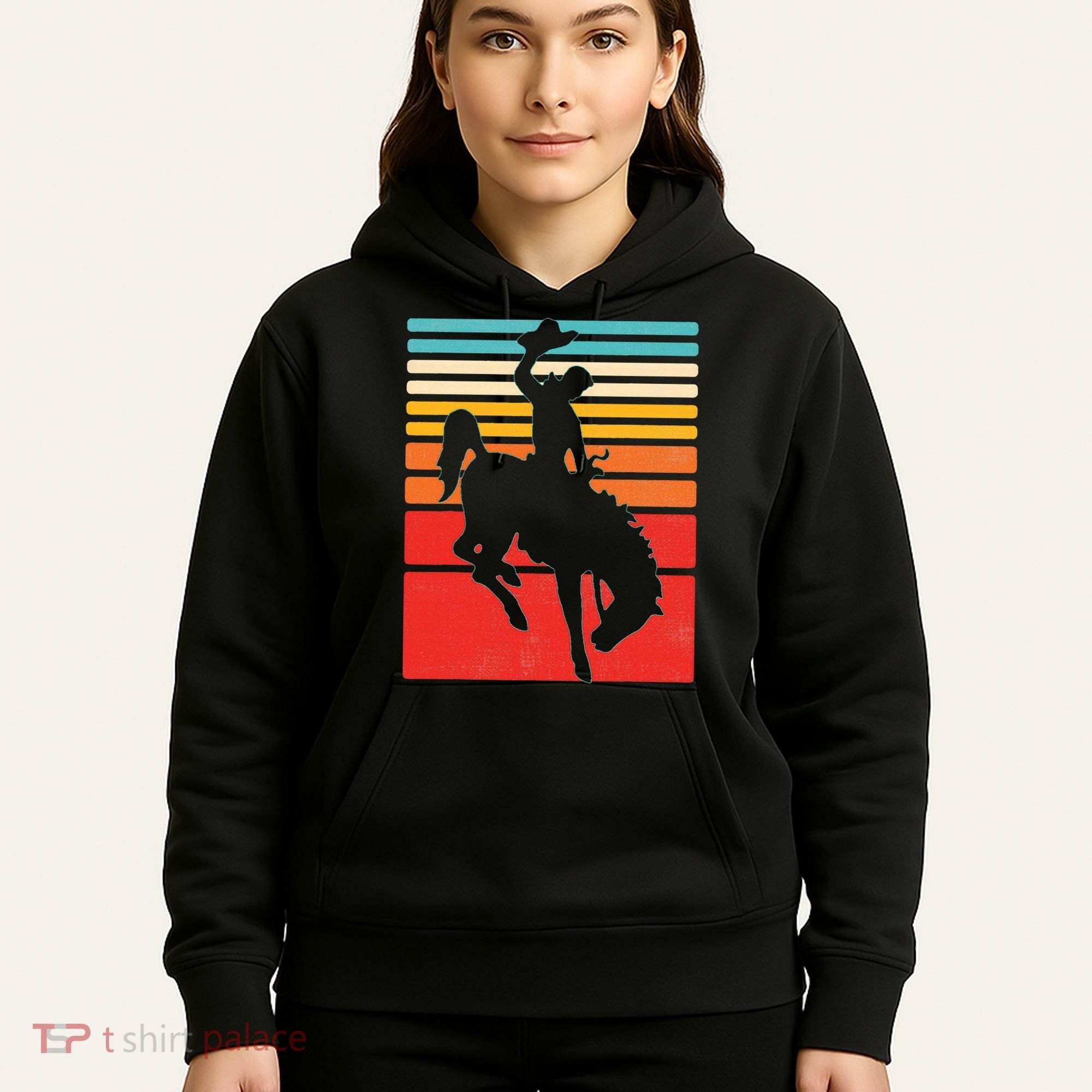 Rodeo Bucking Bronco Horse Retro Style Hoodie