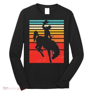 Rodeo Bucking Bronco Horse Retro Style Long Sleeve Shirt