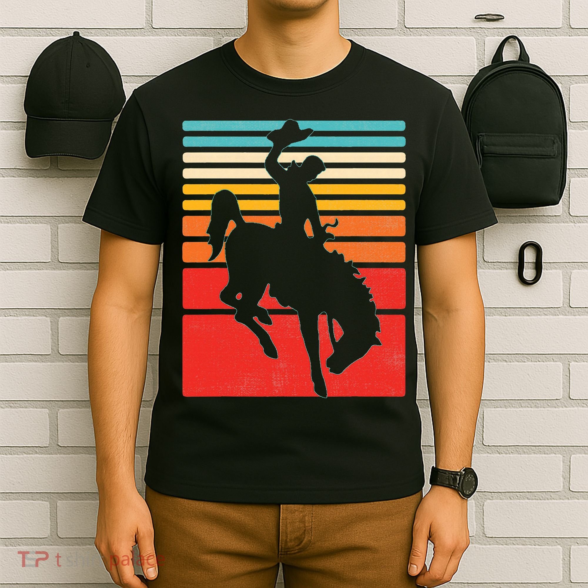 Rodeo Bucking Bronco Horse Retro Style T-Shirt