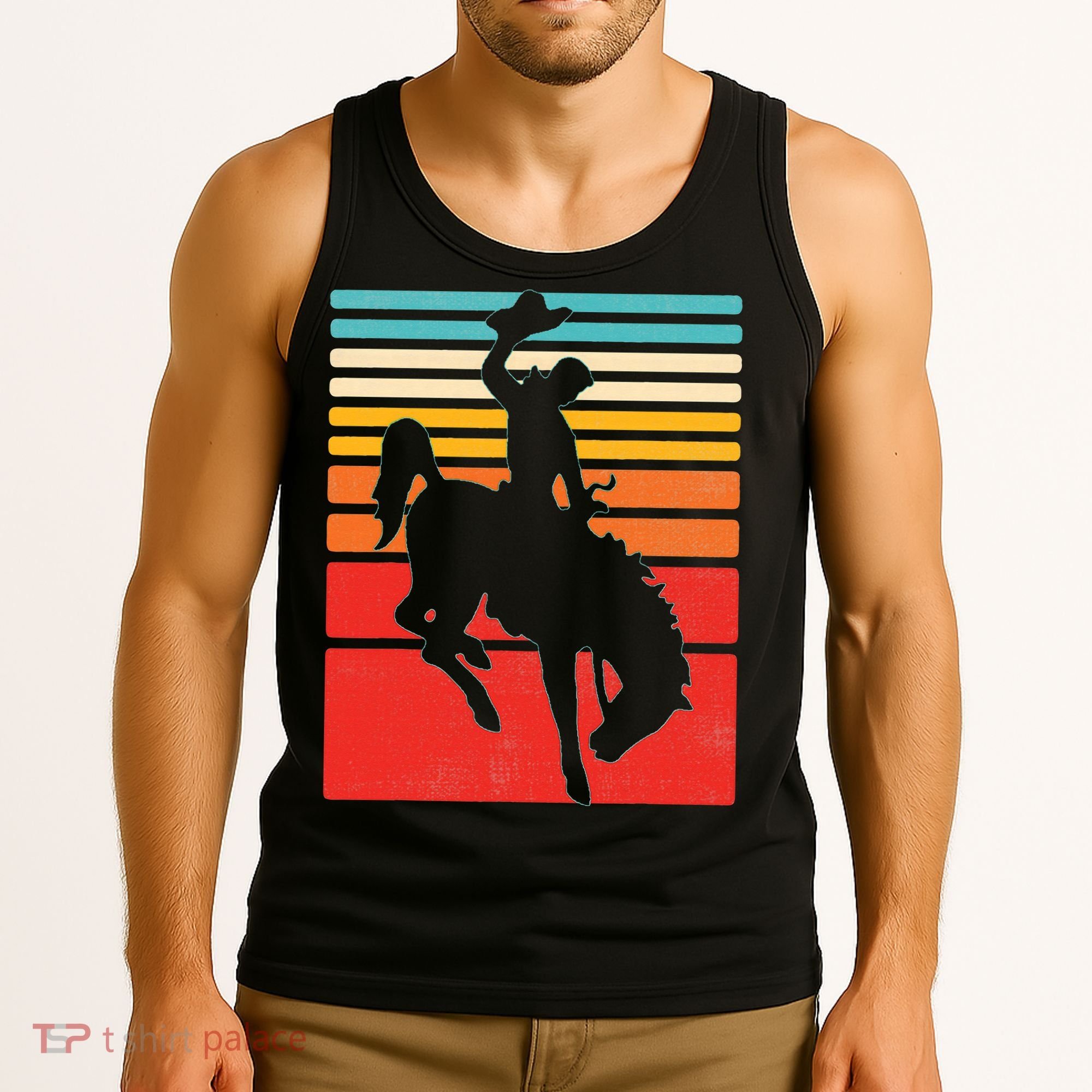 Rodeo Bucking Bronco Horse Retro Style Tank Top