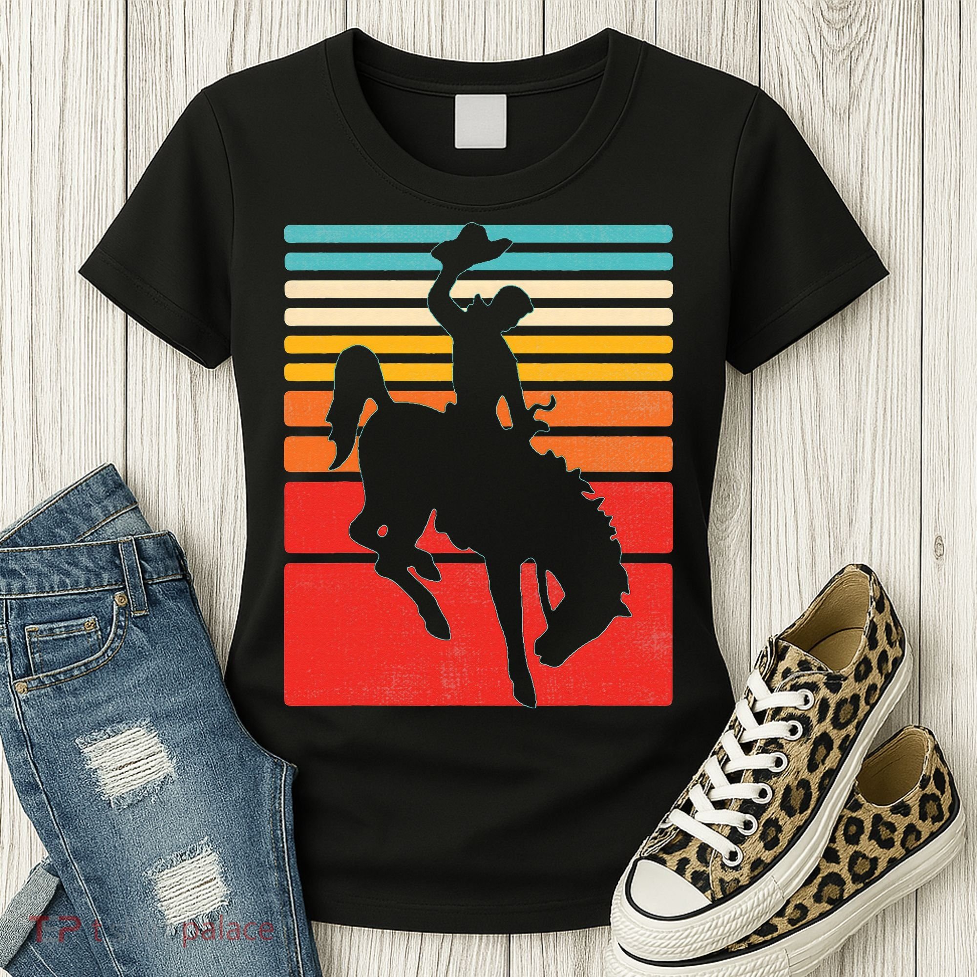 Rodeo Bucking Bronco Horse Retro Style Women's T-Shirt
