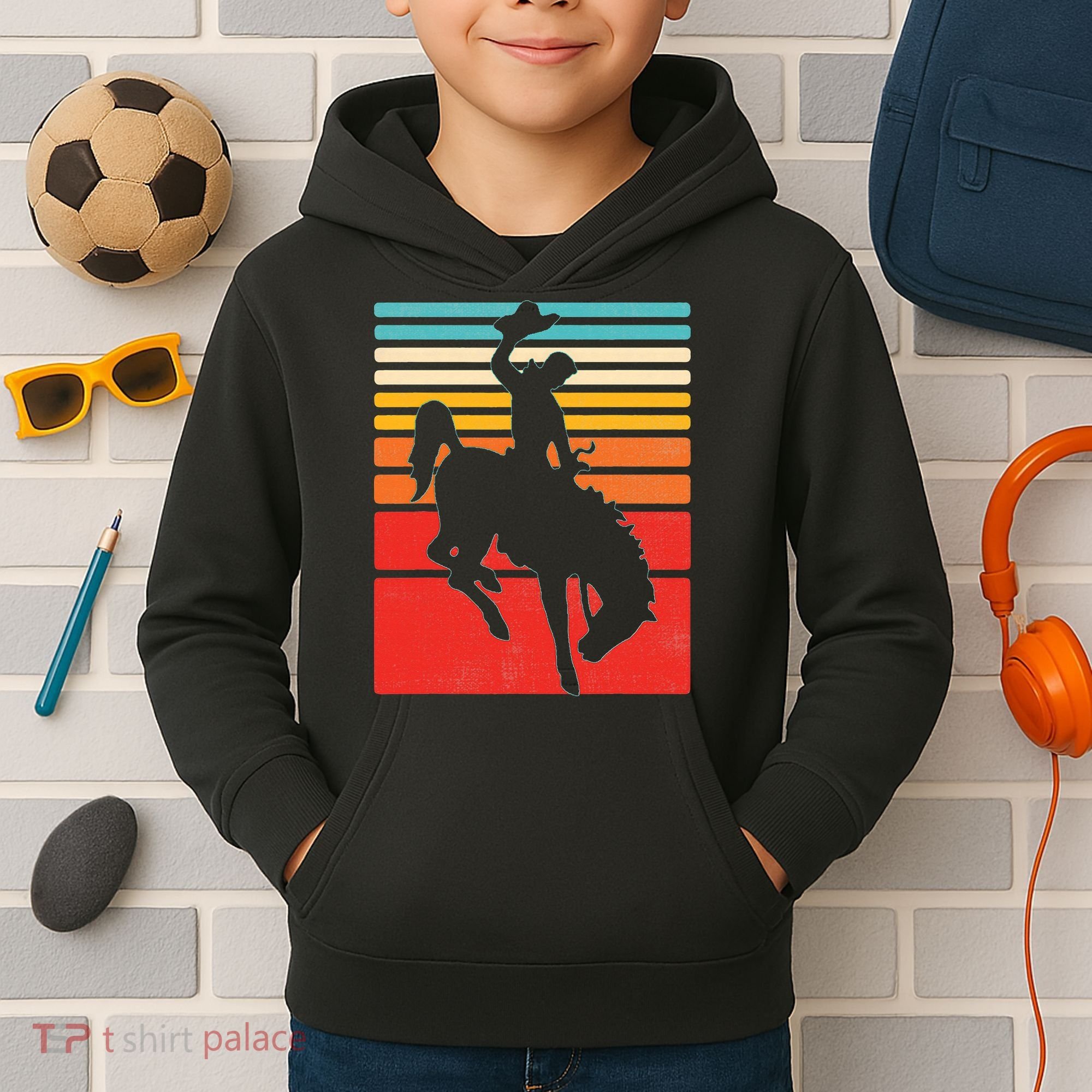 Rodeo Bucking Bronco Horse Retro Style Kids Hoodie