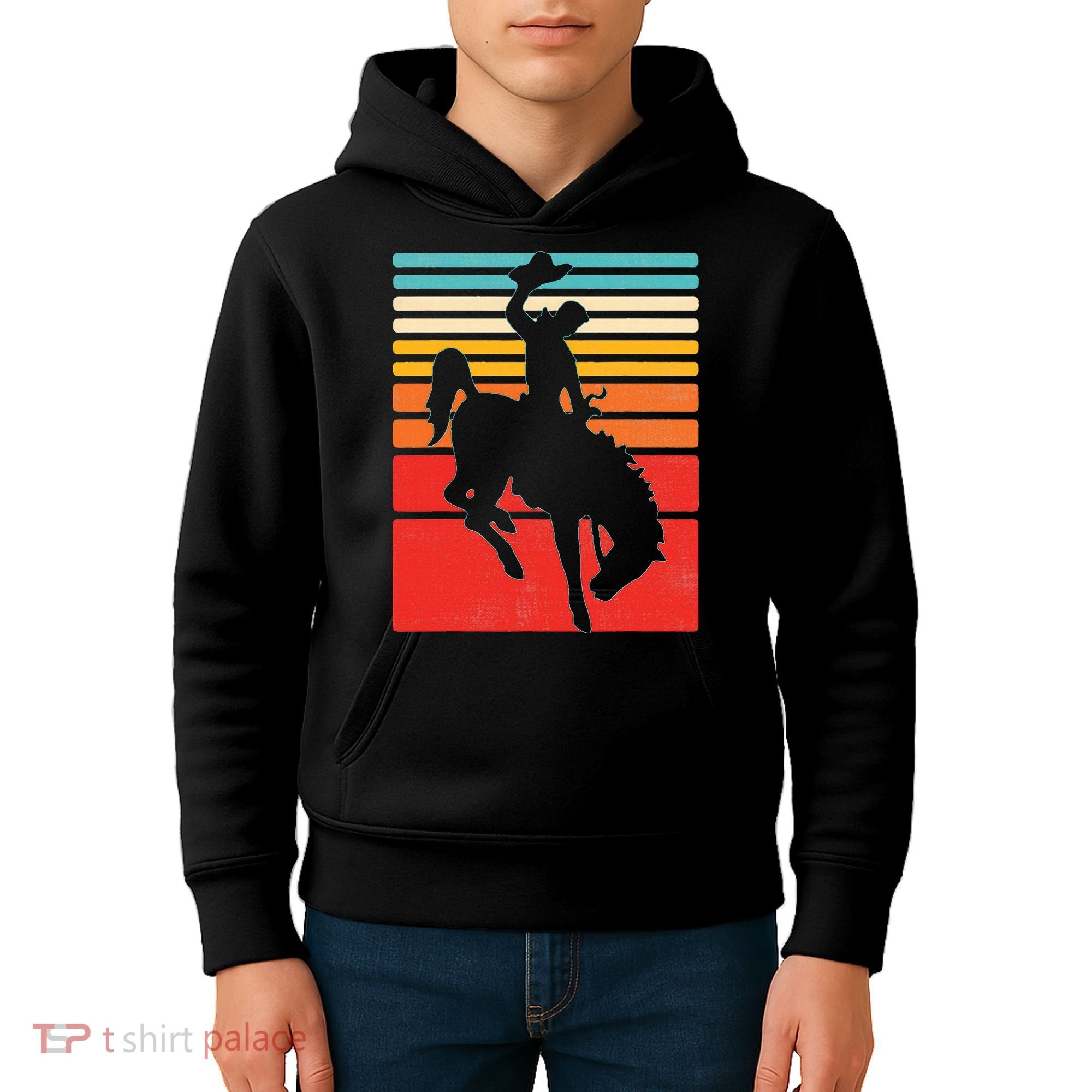 Rodeo Bucking Bronco Horse Retro Style Kids Hoodie
