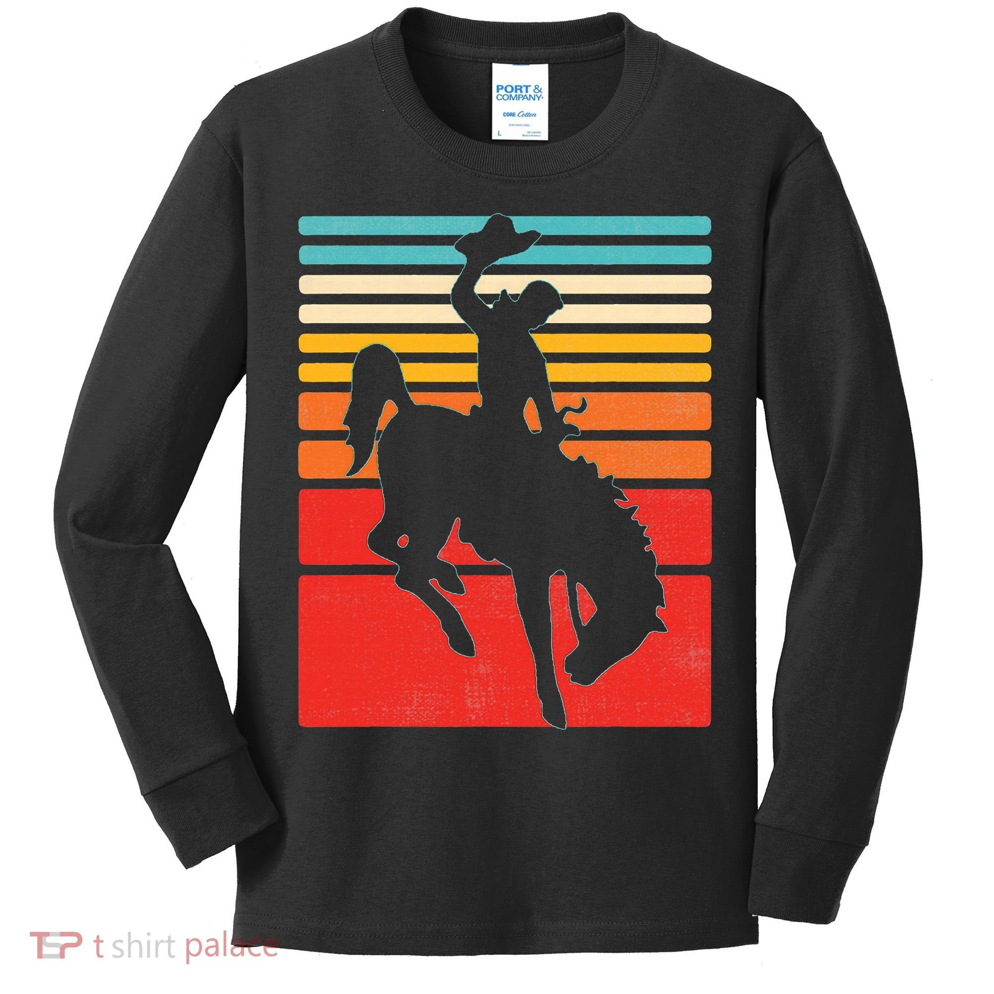 Rodeo Bucking Bronco Horse Retro Style Kids Long Sleeve Shirt
