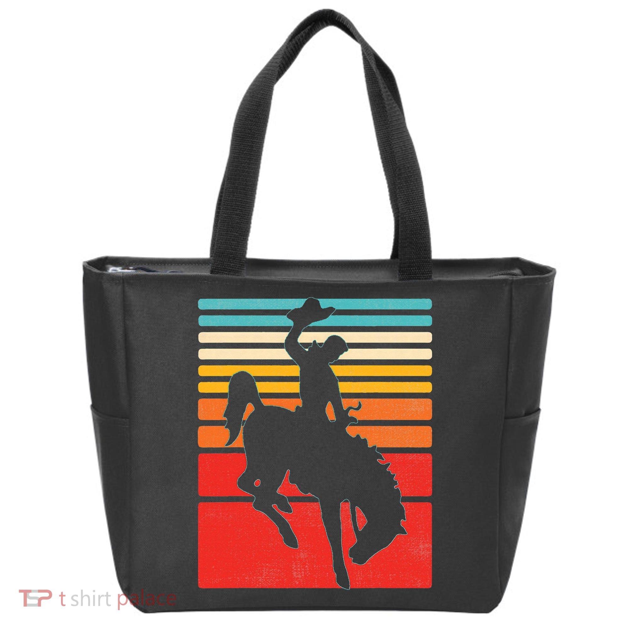 Rodeo Bucking Bronco Horse Retro Style Tote Bag