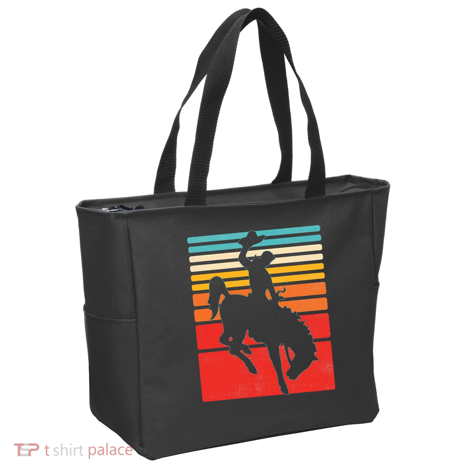 Rodeo Bucking Bronco Horse Retro Style Tote Bag