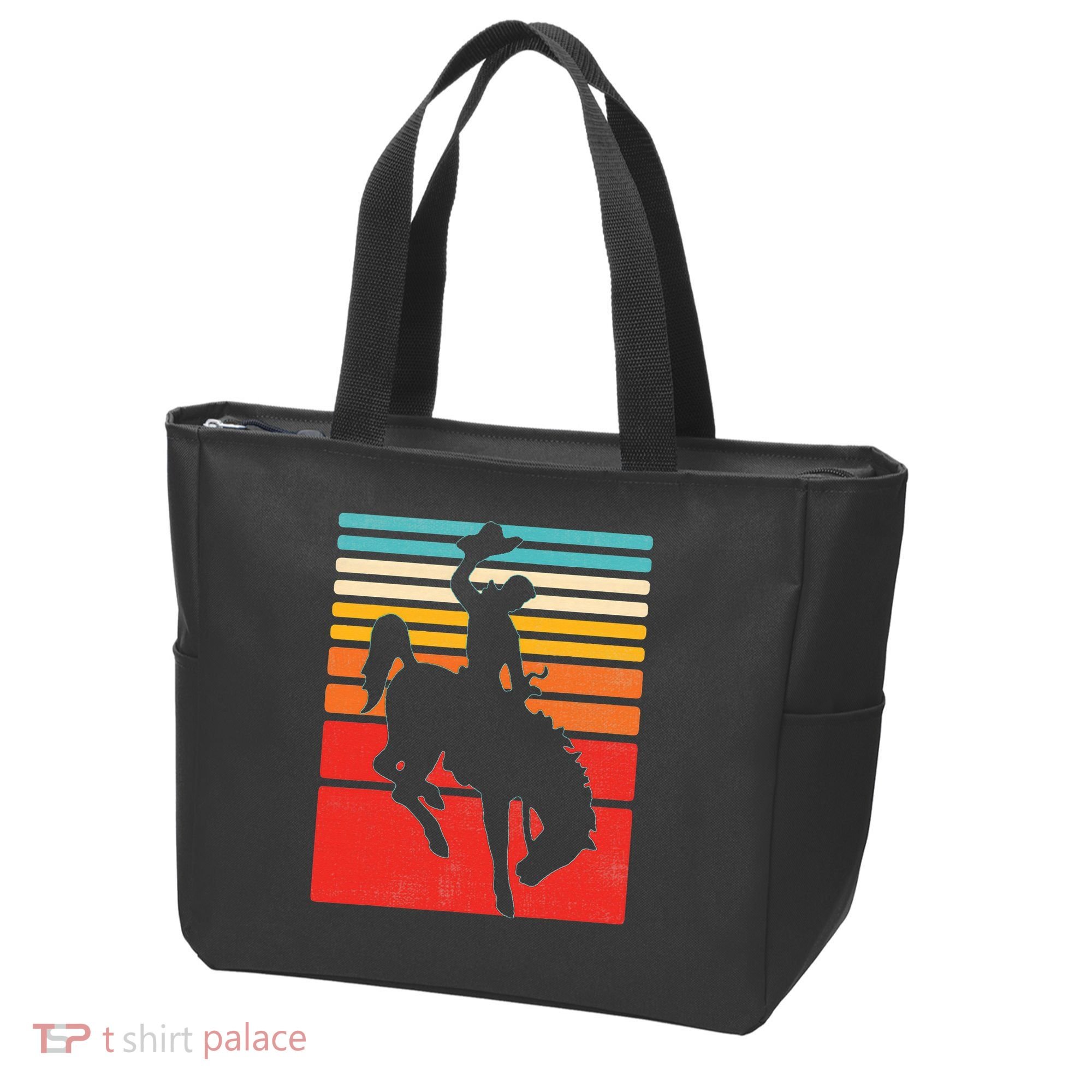 Rodeo Bucking Bronco Horse Retro Style Tote Bag
